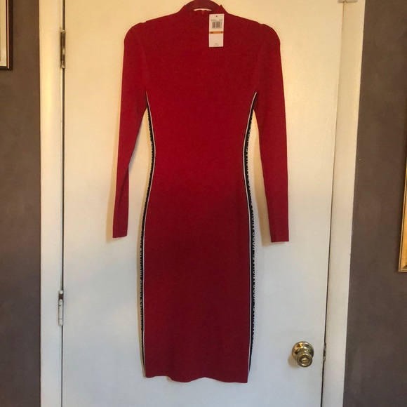 Red Michael Kors Logo Tape Ribbed Knit 